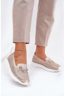 Dámské ažurové polobotky z přírodní kůže – zlaté