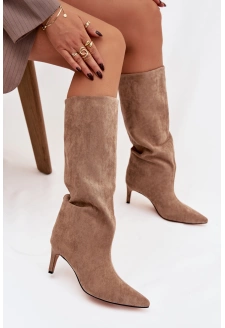 Dámské nazouvací kozačky na jehlovém podpatku Olivienne – béžové