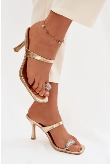 Dámské pantofle na jehlovém podpatku s ozdobným detailem Lorissa – zlaté