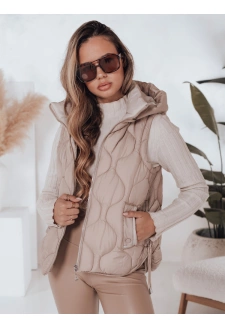 Kamizelka damska pikowana z kapturem MISSVEST ciemnobeżowa Dstreet TY5021