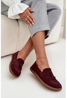 Kožené semišové mokasíny typu barefoot Zazoo – bordó