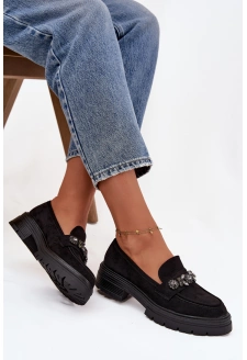 Dámské mokasíny z eko semiše s krystalky Lavisse – černé