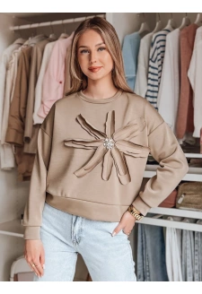 Bluza damska oversize z kwiatem PETITKA mokka Dstreet BY1386
