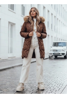 Kurtka damska zimowa VIRELIA pikowana z kapturem brązowa Dstreet TY4936