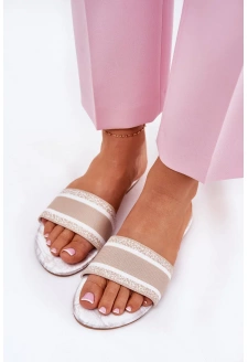 Dámské vzorované ploché pantofle – béžové Leysi