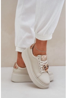 Dámské kožené sneakersy CheBello – světle béžové