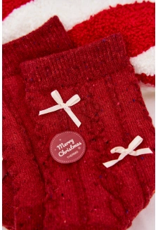 Dámské vánoční ponožky s mašličkami – červené (vlna alpaka)