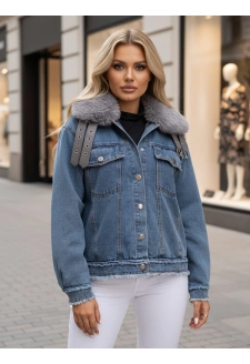 Kurtka damska FURDENIM jeansowa z futerkiem jasnoniebieska Dstreet TY4755z