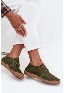 Dámské kožené polobotky s prošitím Artiker – zelené