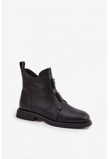 Dámské zateplené kožené kotníkové boty D&A – černé