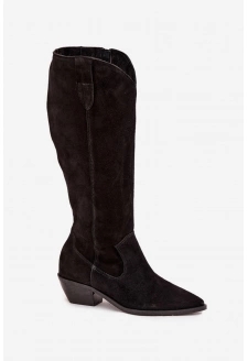 Dámské zateplené kozačky kovbojky z přírodního semiše Zazoo – černé