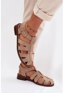 Dámské sandály římského stylu se zlatou přezkou Janessa – béžové