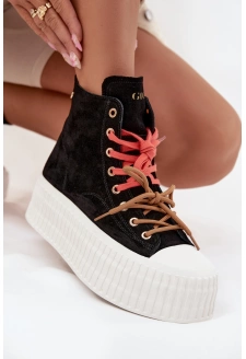 Dámské zateplené semišové trampky na masivní platformě GOE – černé