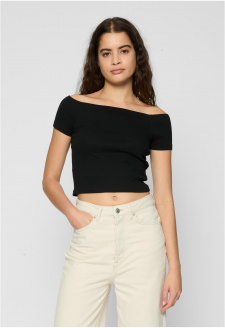 Dámské tričko Off Shoulder Rib Tee 2-balení červenovínové+černé