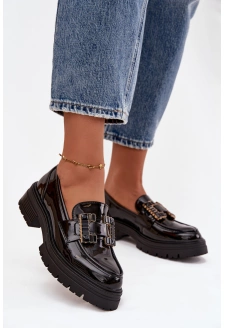 Lakované dámské mokasíny s ozdobou Ysandra – černé