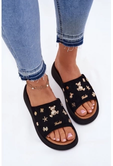 Dámské semišové pantofle s ozdobnými připínkami Vinceza – černé