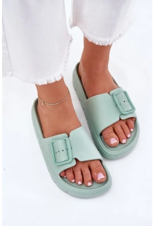 Dámské pěnové pantofle na platformě s přezkou – zelené