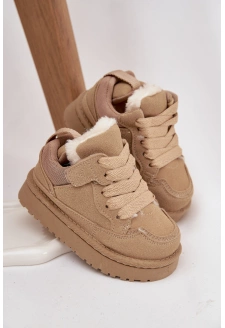 Dětské zateplené sneakers s kožíškem Mireen – béžové