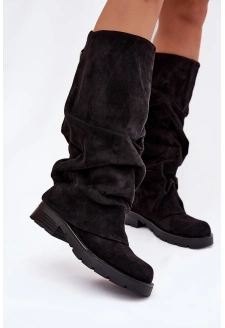 Dámské zateplené kozačky s řasenou – černé Ilvessa