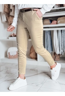 Spodnie damskie slim fit z paskiem LINESKA ciemnobeżowe Dstreet UY2578