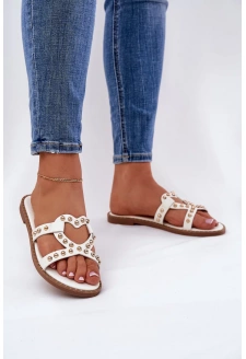 Dámské zdobené ploché pantofle – bílé Adivrae