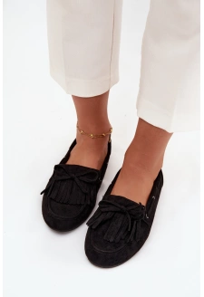 Dámské mokasíny s třásněmi a mašlí Olivianne – černé