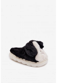 Dětské chlupaté bačkory – černé se psy Farnise