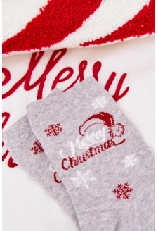 Dámské vánoční ponožky se sněhovými vločkami a nápisem – světle šedé