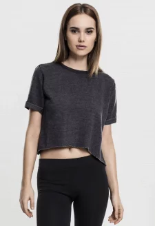 Dámské Cropped Burnout Short Sleeve Crew tmavě šedá