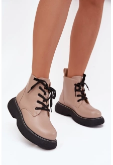 Dámské botky Harmine – zateplené, na platformě, šněrovací, tmavě béžové