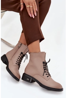 Dámské boty Vinceza – béžové, z pravé kůže, nízký podpatek, zateplené