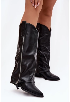 Dámské kotníkové kozačky kovbojky na podpatku Palira – černé, eko kůže