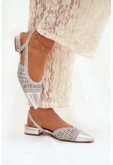 Dámské sandály s pleteným detailem na podpatku – stříbrné Nivorra