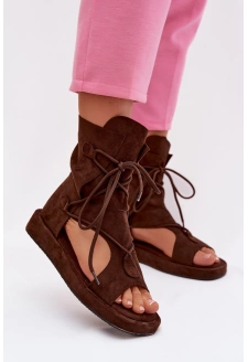Dámské sandály z eko semiše a zavazováním Ferlisse – čokoládové