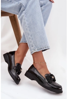 Lakované dámské mokasíny s mašlí S.Barski – černé