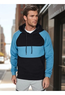 Bluza męska basic z kapturem w czarno-morskie paski Dstreet BX5899