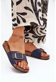 Dámské pantofle na korkové platformě s přezkou Vianara – tmavě modré