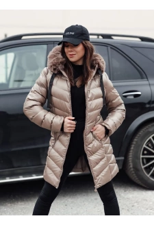 Dámská zimní prošívaná bunda s kapucí CRYSTAL tmavě béžová Dstreet TY4773