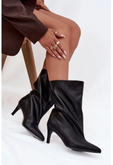 Dámské nazouvací kotníkové boty na jehlovém podpatku – černé