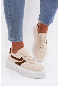 Dámské sneakersy na platformě z eko semiše Cadrina – béžové