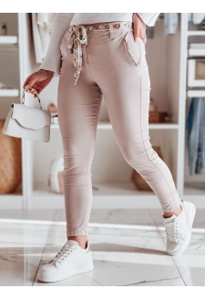 Spodnie damskie materiałowe chinosy z paskiem ROSSALI jasnoróżowe Dstreet UY2530