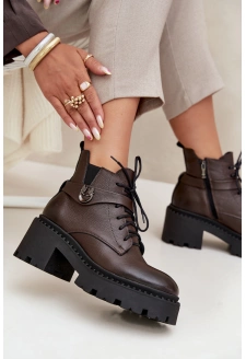 Dámské kotníkové boty se zdobeným páskem Zazoo – czekoládové