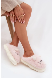 Dámské huňaté pantofle s motivem úsměvu – růžové Lexira