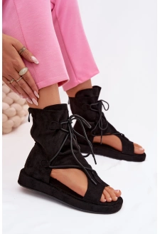 Dámské sandály z eko semiše a zavazováním Ferlisse – černé