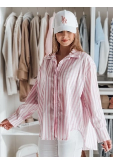 Koszula damska oversize z dłuższym tyłem SAMONE w różowo-białe paski Dstreet DY0462