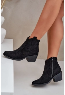 Dámské kotníkové botky kovbojky na zip z eko semiše s perforací – černé S.Barski