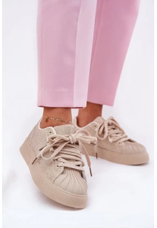 Dámské sneakersy na platformě se zdobením Eanneth – béžové