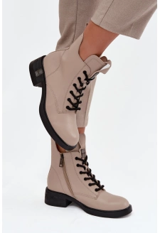 Kožené dámské kotníkové boty na nízkém podpatku Vinceza – béžové