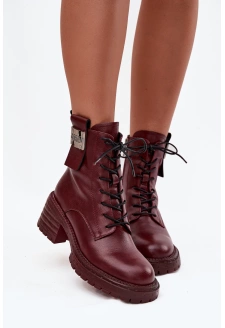 Dámské kožené workery na podpatku s ozdobným detailem Artiker – bordó