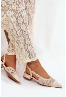 Dámské sandály s pleteným detailem na podpatku – světle béžové Nivorra